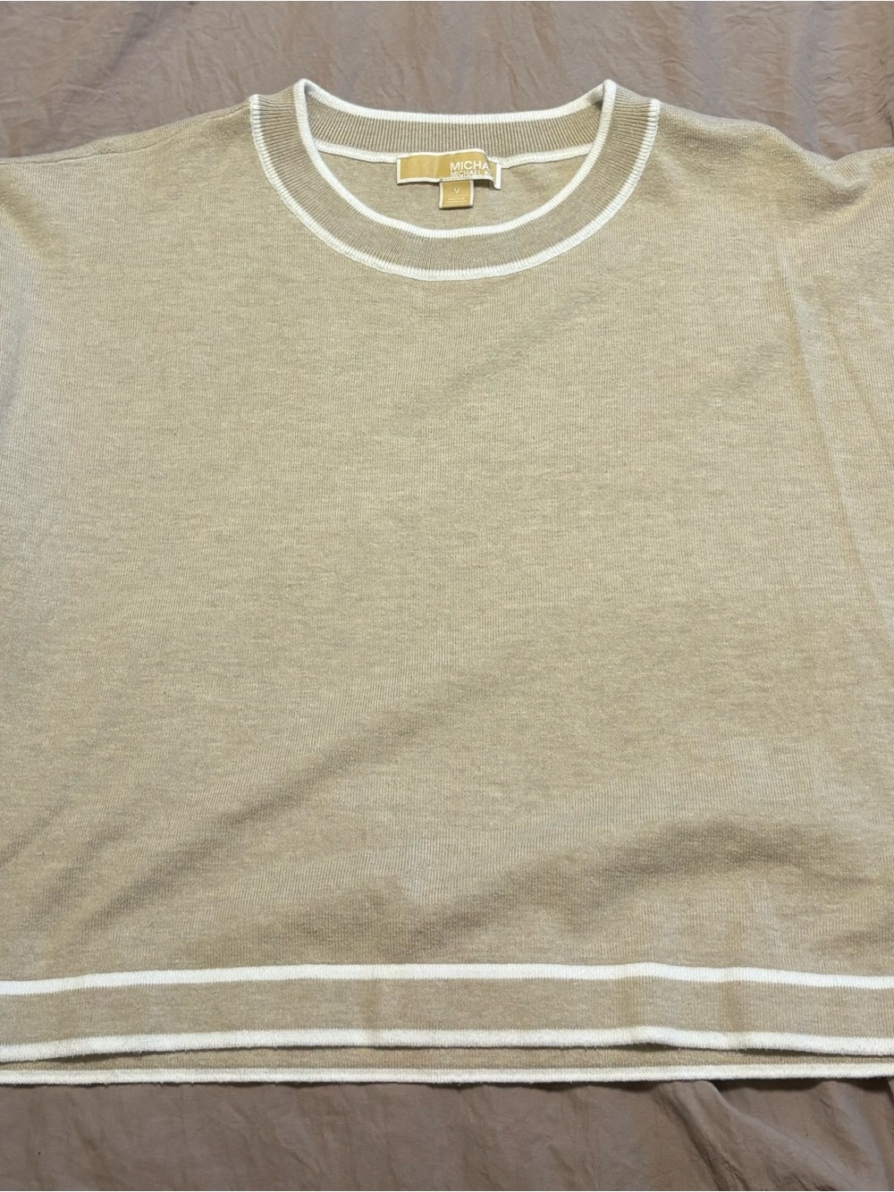 Beige Michael Kors Crewneck Sweater with White Trim